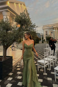 Olive Pretty Moss Sweetheart Strapless Sleeveless Chiffon Prom Dress