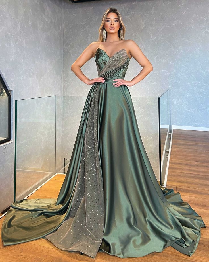 Olive Strapless Long A Line Evening Gown