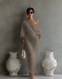 Evelyn | One Shoulder Linen Maxi Dress Asymmetrical Relaxed Fit Khaki