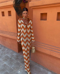 Ophelia | Women's Chevron V-Neck Maxi Dress