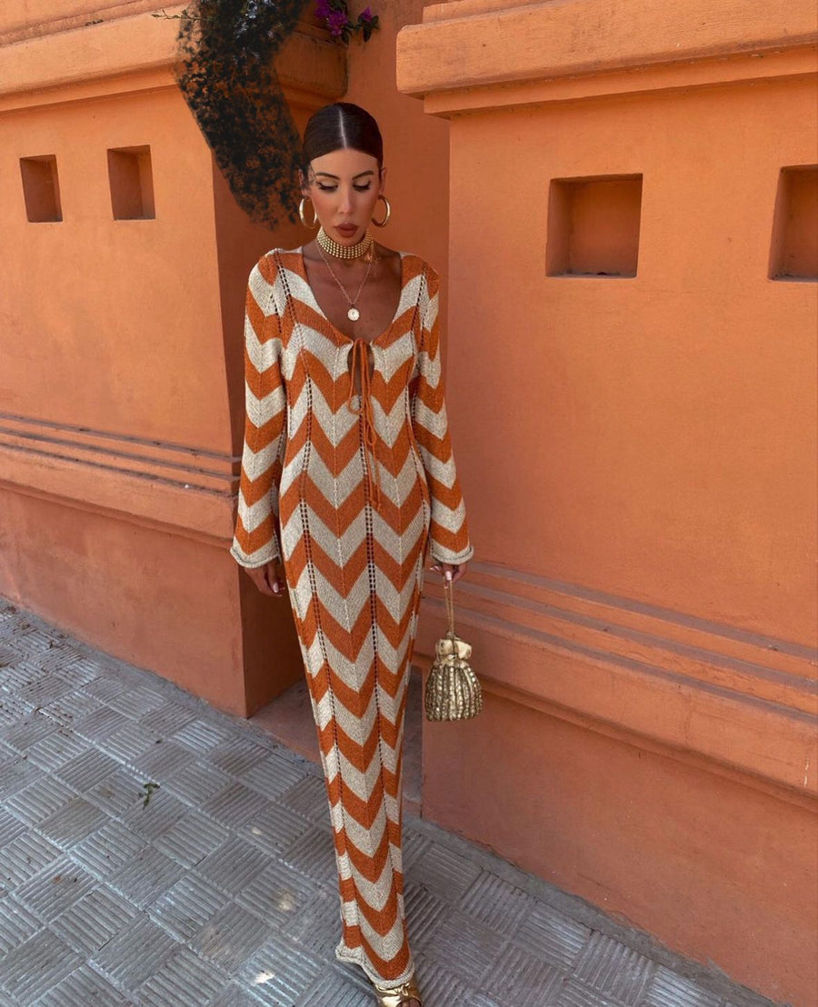 Ophelia | Women's Chevron V-Neck Maxi Dress