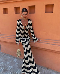 Ophelia | Women's Chevron V-Neck Maxi Dress