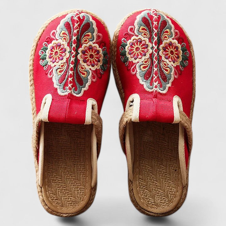 Ophelia | Women's Embroidered Floral Flat Mules