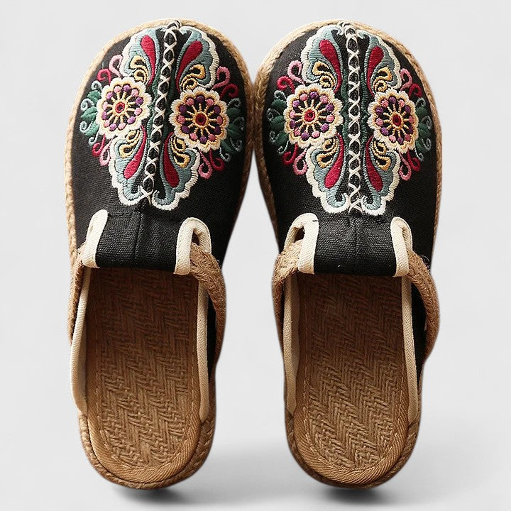 Ophelia | Women's Embroidered Floral Flat Mules