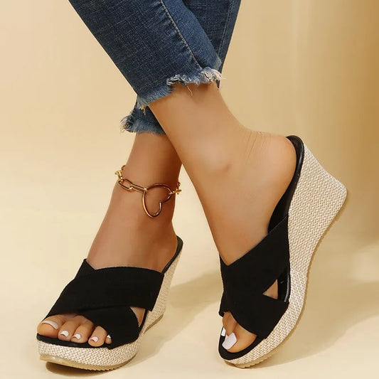 Ophira | Women's Black Crossover Wedge Sandals