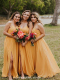 Orange Chiffon Bridesmaid Dress,A Line Bridesmaid Dress,Long