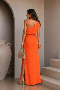 Orange Linen One-Shoulder Dress