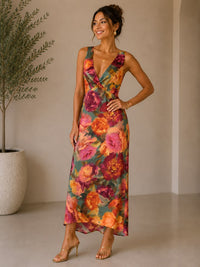 Orange Parisian Floral Alicia Midi Dress
