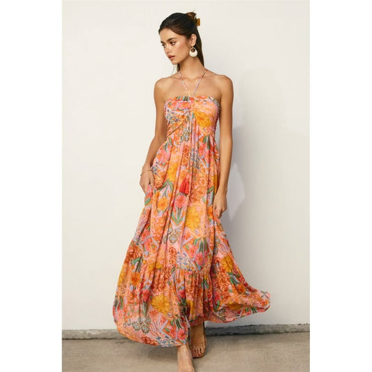 Orange The Selene Ruched Maxi Dress Small Summer Garden