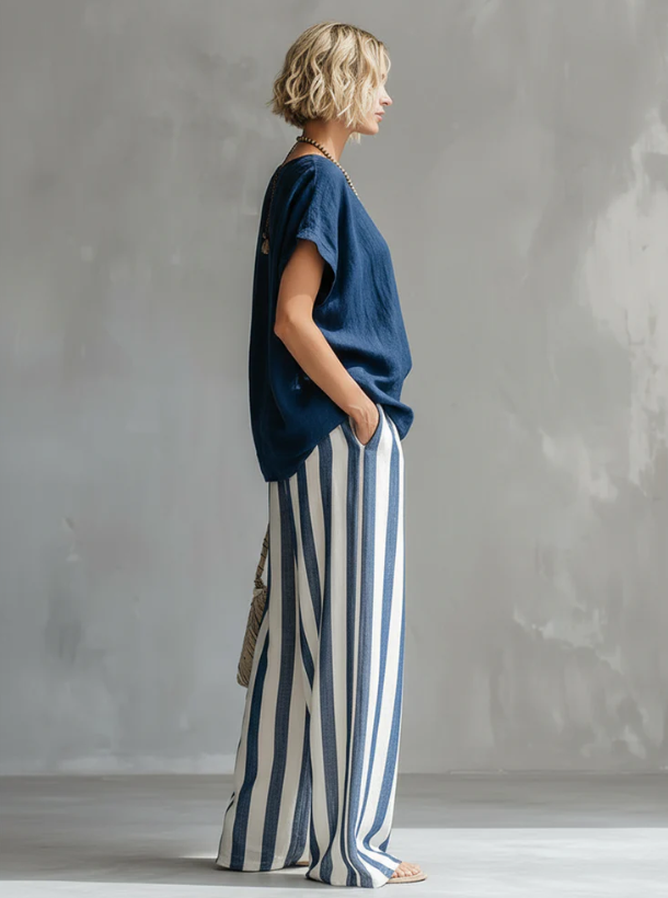 Kizzy - Striped Cotton-Linen Set