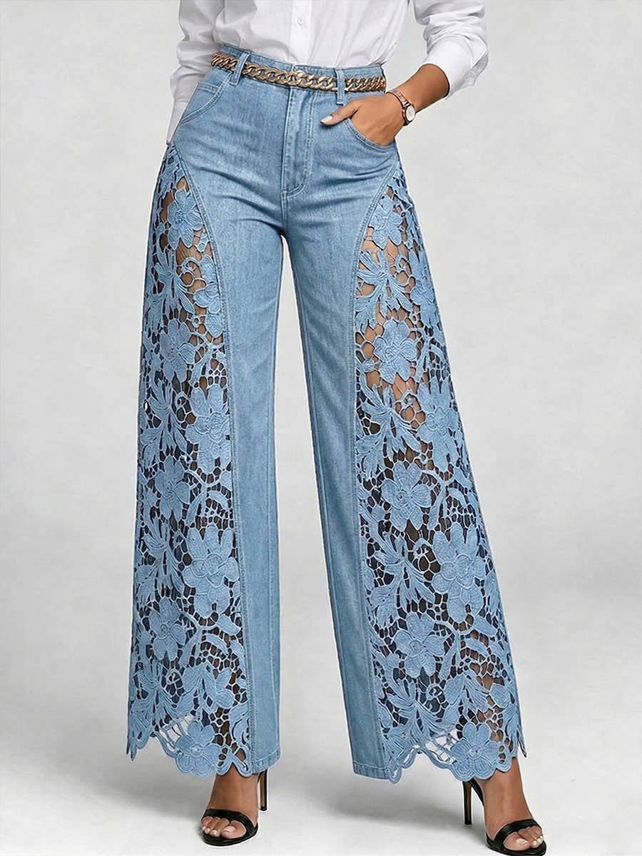 Aurelia - High Waisted Wide Leg Embroidered Loose Fit Jeans
