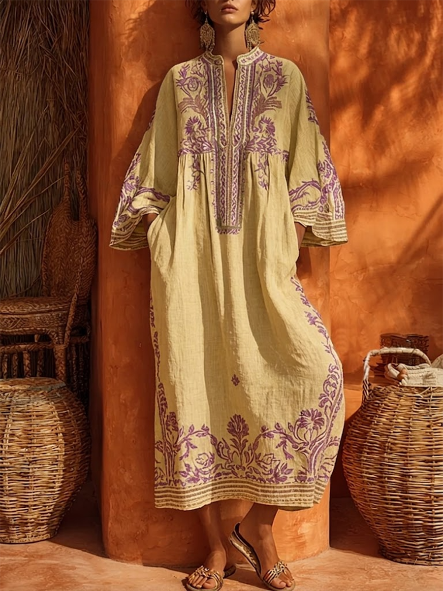 Cerys - Embroidered Mediterranean Maxi Dress