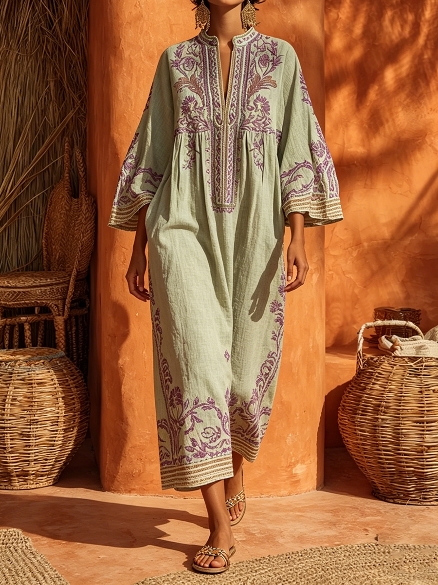 Cerys - Embroidered Mediterranean Maxi Dress