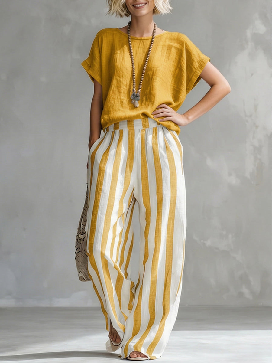 Kizzy - Striped Cotton-Linen Set