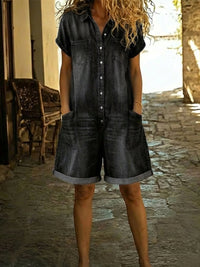 Lila - Casual Cotton Denim Jumpsuit Shorts