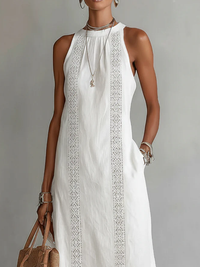 Jemima - Midi Linen Dress with Mao Collar