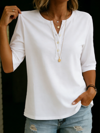 Nancy – Classic Henley Collar Cotton T-shirt
