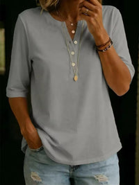 Nancy – Classic Henley Collar Cotton T-shirt