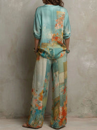 Tove - Floral Print Wide-Leg Two-Piece Set