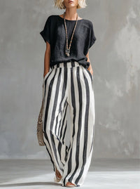 Kizzy - Striped Cotton-Linen Set