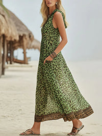 Romilly - Retro Green Leopard Hooded Dress