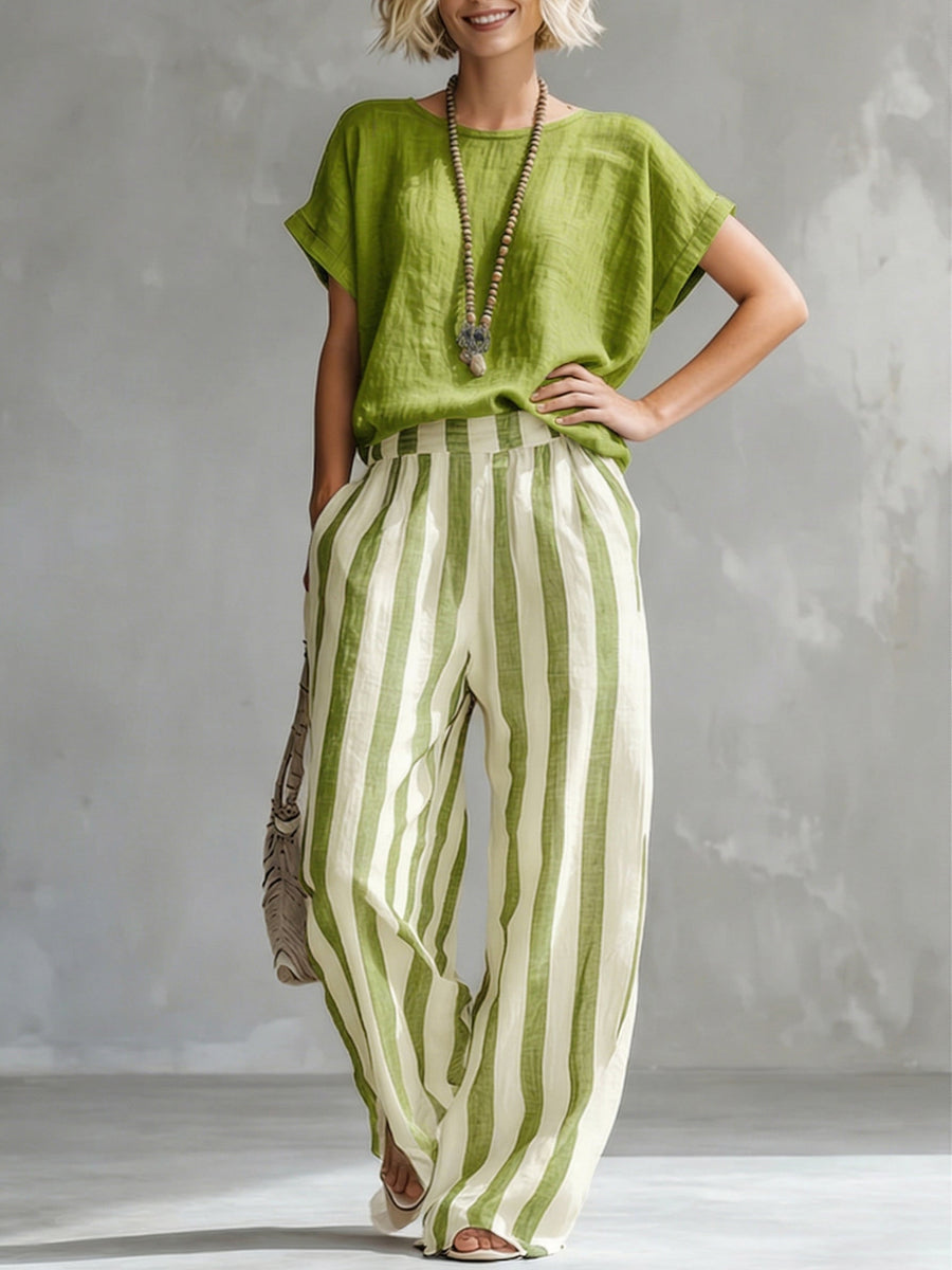 Kizzy - Striped Cotton-Linen Set