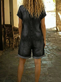 Lila - Casual Cotton Denim Jumpsuit Shorts