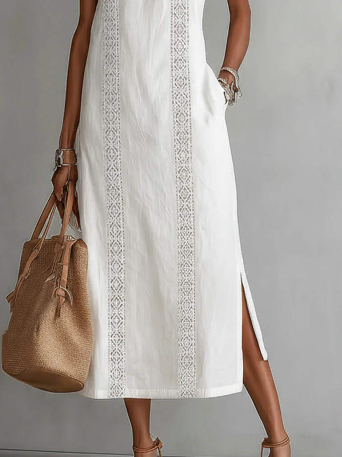 Jemima - Midi Linen Dress with Mao Collar