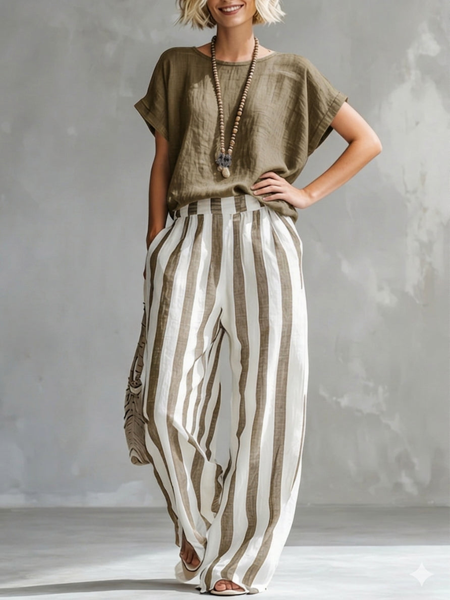 Kizzy - Striped Cotton-Linen Set