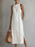 Jemima - Midi Linen Dress with Mao Collar