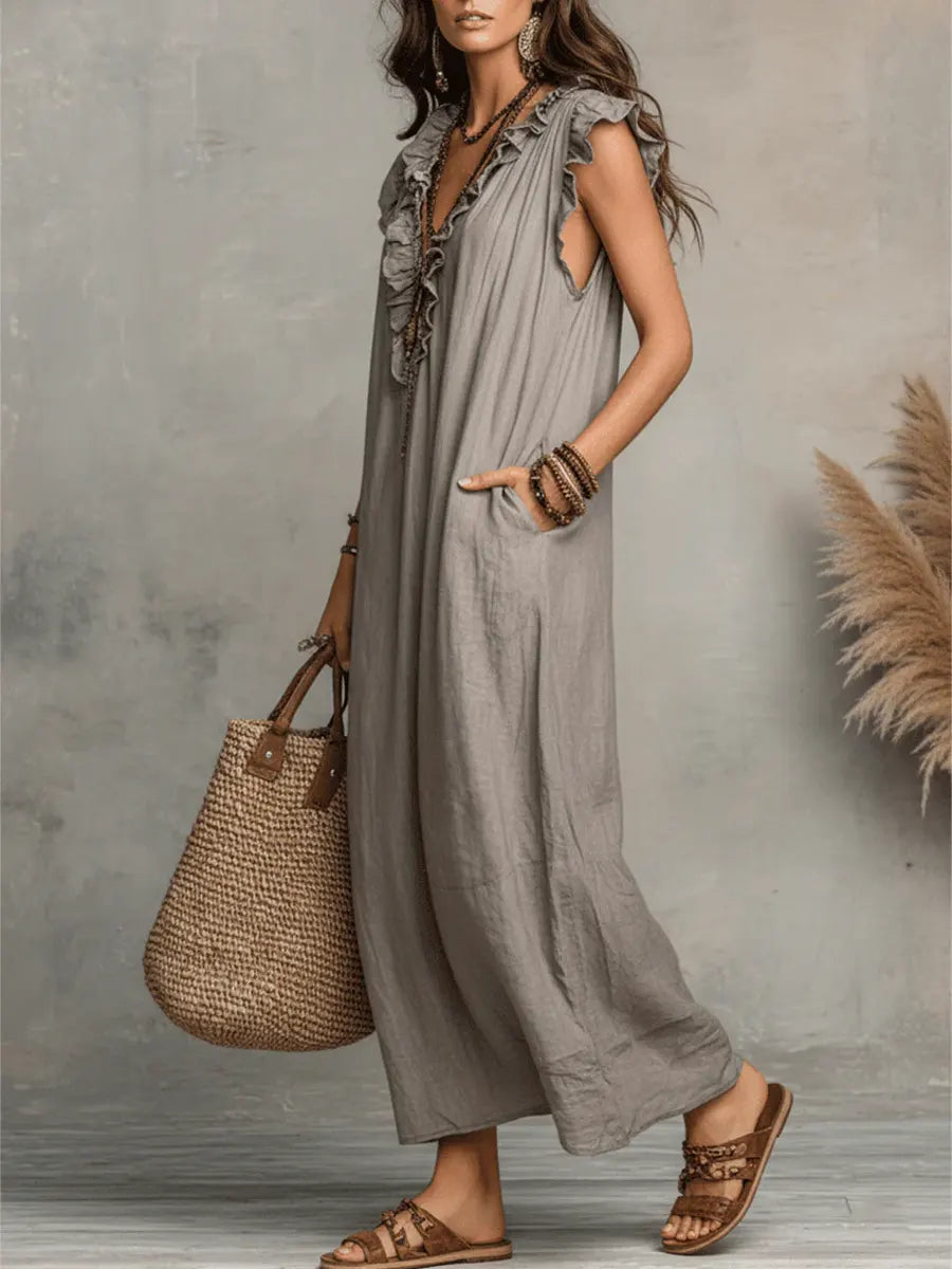 Corin - Flowy Linen Boho Maxi Dress