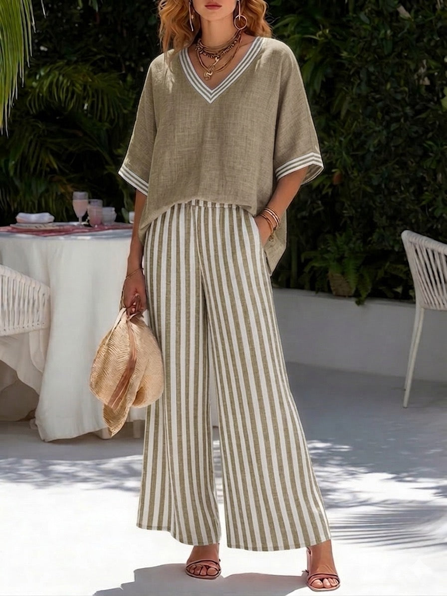 Nyla - Striped Linen & Cotton Set