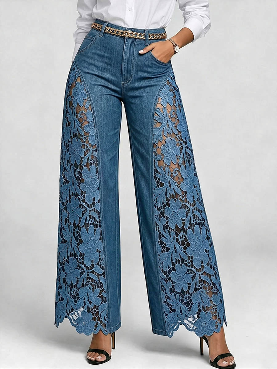 Aurelia - High Waisted Wide Leg Embroidered Loose Fit Jeans
