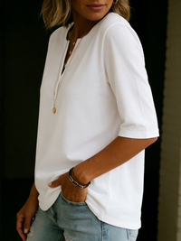 Nancy – Classic Henley Collar Cotton T-shirt