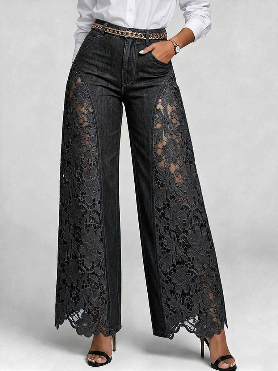 Aurelia - High Waisted Wide Leg Embroidered Loose Fit Jeans