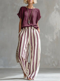 Kizzy - Striped Cotton-Linen Set