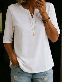 Nancy – Classic Henley Collar Cotton T-shirt