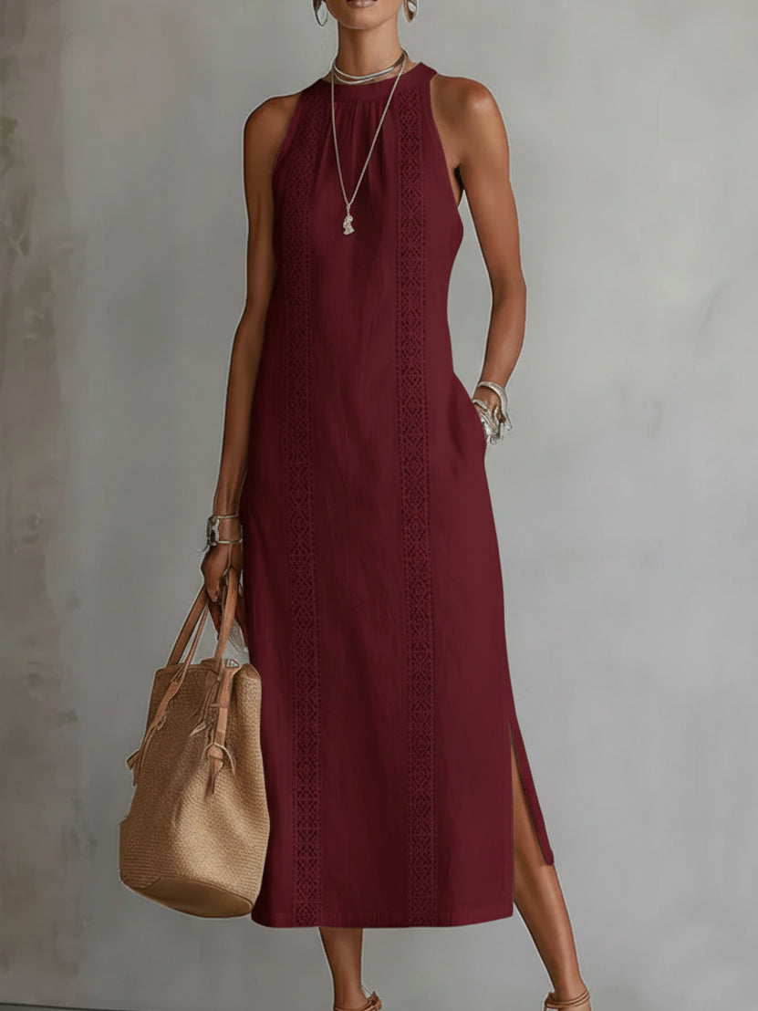 Jemima - Midi Linen Dress with Mao Collar