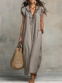 Corin - Flowy Linen Boho Maxi Dress