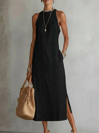 Jemima - Midi Linen Dress with Mao Collar
