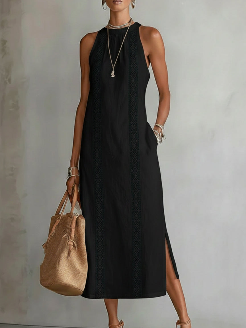 Jemima - Midi Linen Dress with Mao Collar