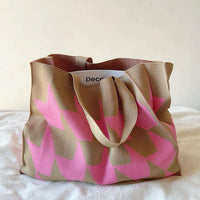 Elijah | Oversized Graphic Knit Canvas Tote Bag One Size Pink