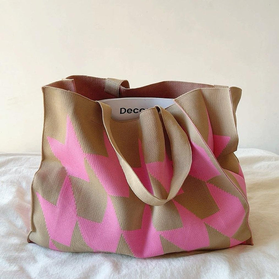 Elijah | Oversized Graphic Knit Canvas Tote Bag One Size Pink