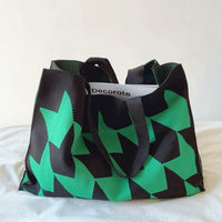 Elijah | Oversized Graphic Knit Canvas Tote Bag One Size Green