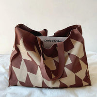 Elijah | Oversized Graphic Knit Canvas Tote Bag One Size Brown