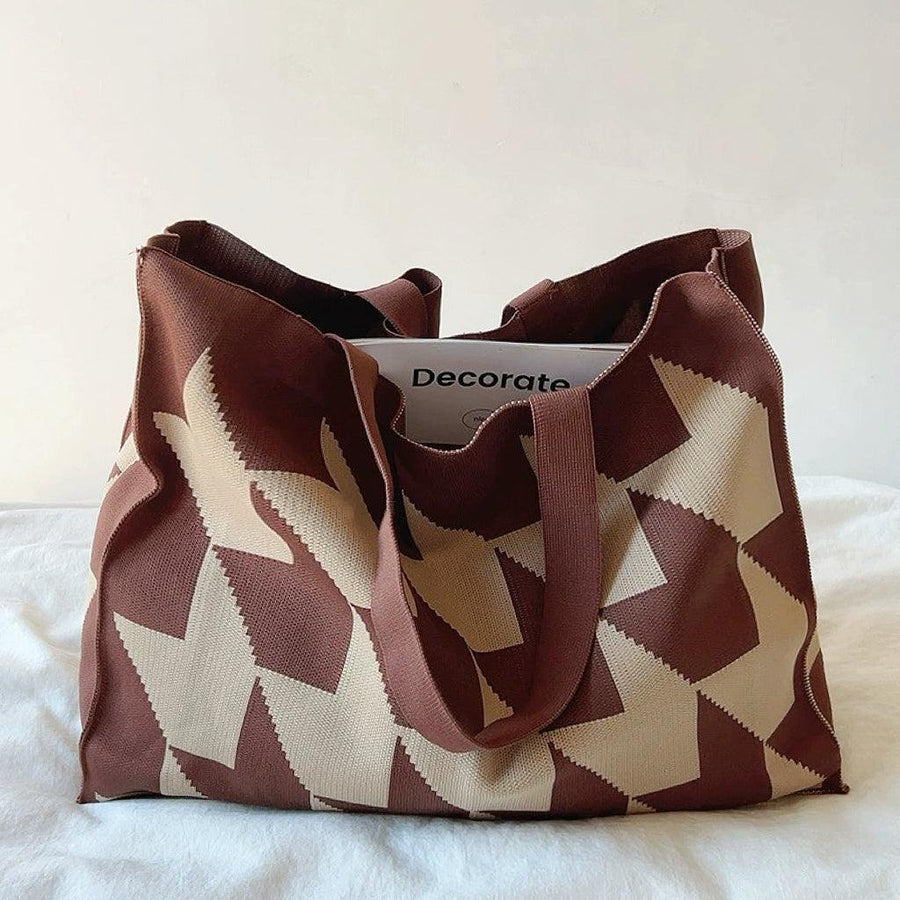 Elijah | Oversized Graphic Knit Canvas Tote Bag One Size Brown