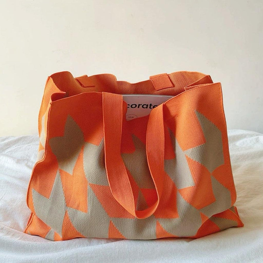 Elijah | Oversized Graphic Knit Canvas Tote Bag One Size Orange