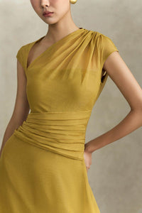 Perla A-line Asymmetric Neck Silk Ankle Length Dress