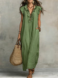 Petra | Women's Ruffle V-Neck Sleeveless Maxi Dress