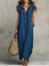 Petra | Women's Ruffle V-Neck Sleeveless Maxi Dress